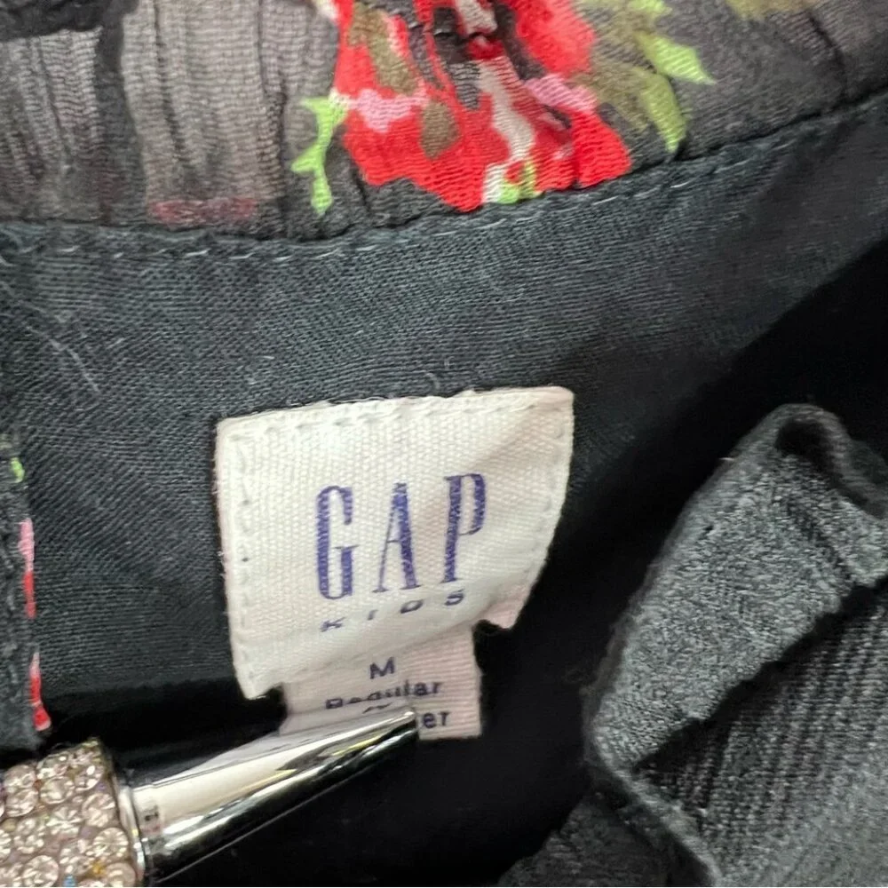 GAP dress roses flowers ruffle bubble sleeve Black Floral Sheer Blouse